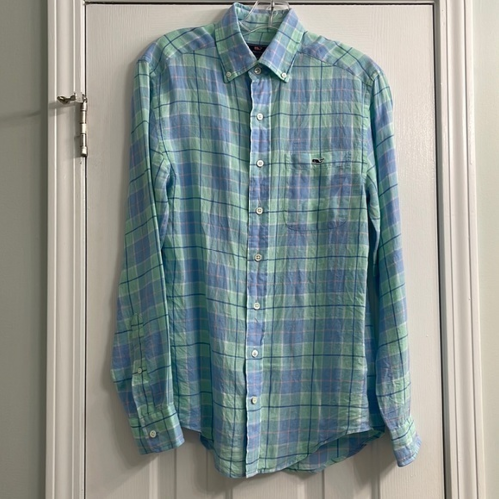 Vineyard Vines 100% Linen Men's Button Down Shirt Size XS pastel colors